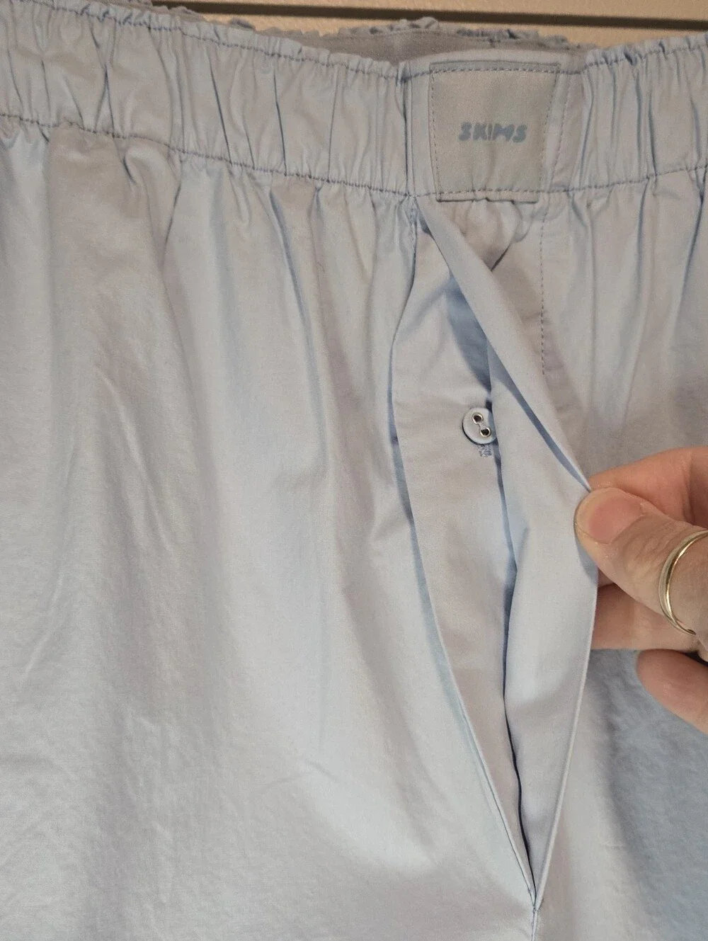 SKIMS Pajama Pants Unisex Medium Light Blue Cotton Elastic Loungewear Wide-leg